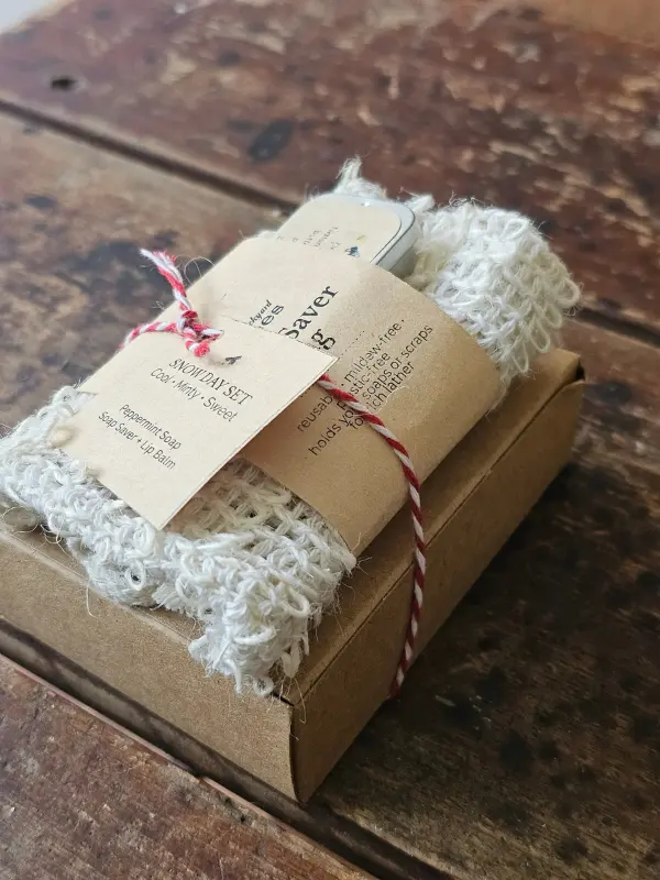 Snow Day Package Side Snow Day soap gift set packaged and ready for holiday gifting