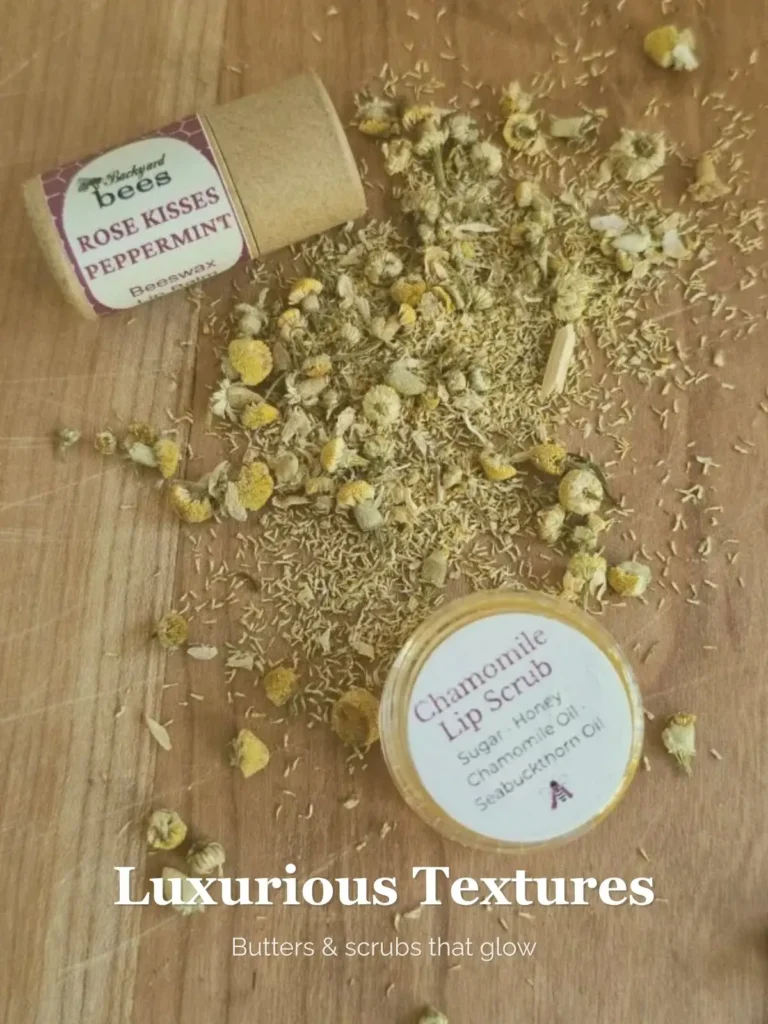 Chamomile lip scrub kit with honey—luxurious textures