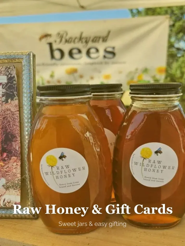 Raw honey jars on wooden shelf