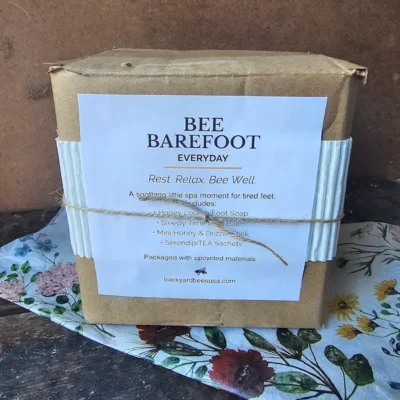 Bee Barefoot Everyday gift set wrapped in upcycled packaging