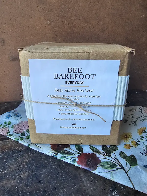 Bee Barefoot Everyday gift set wrapped in upcycled packaging