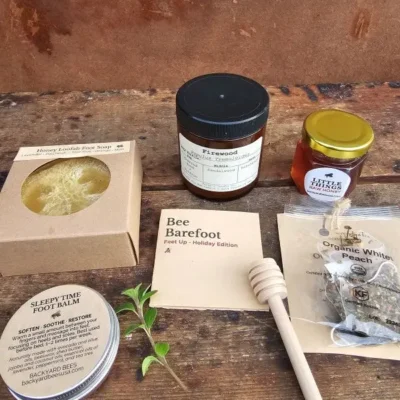 flat lay of the Bee Barefoot Holiday Edition gift set