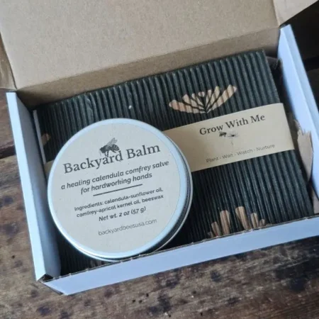 Grow With Me Project Box Open Grow With Me Project full experience box with seed trio, grow guide, and calendula comfrey salve