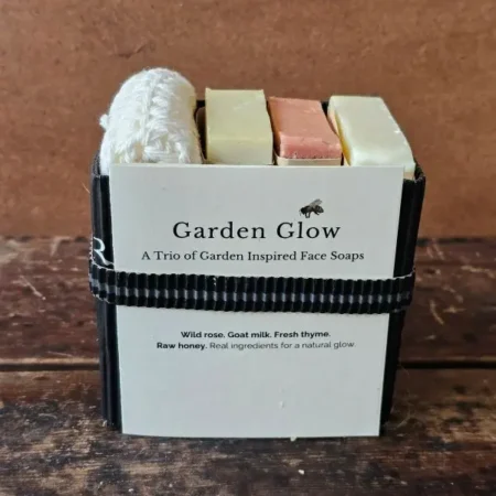Garden Glow Facial Soaps In Box Garden Glow natural face soap trio in upcycled black corrugated gift box
