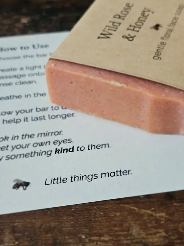 Wild Rose and Honey handmade facial soap bar with Garden Glow ritual card