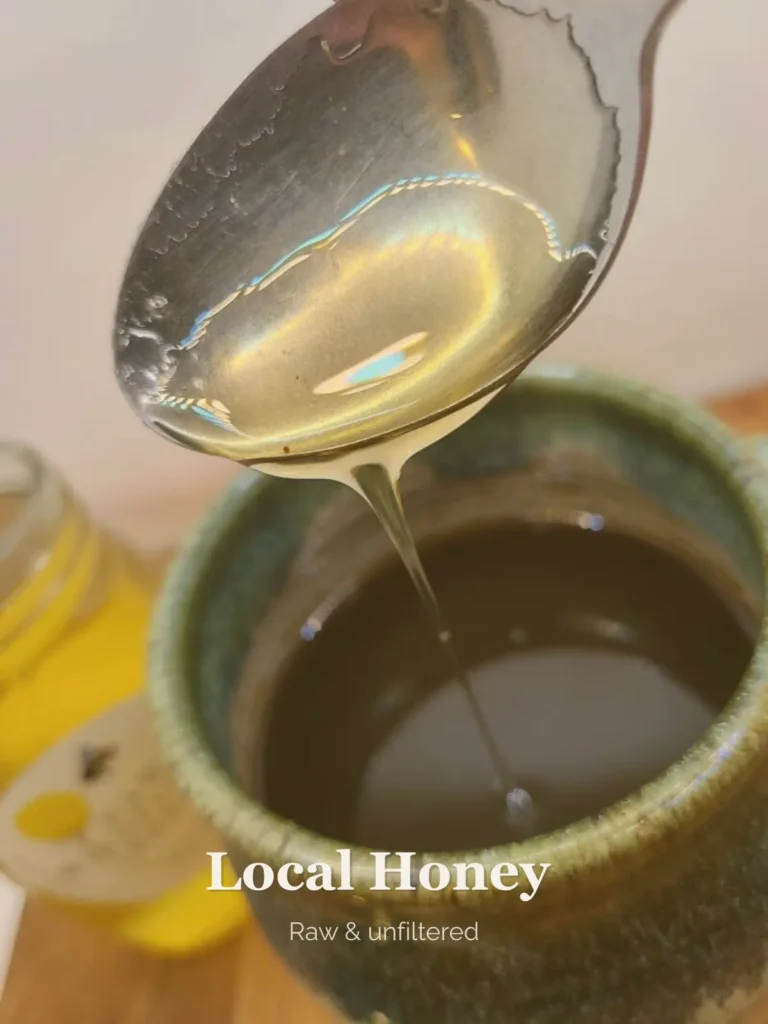 Local Honey collection with raw honey jar and honey dipper