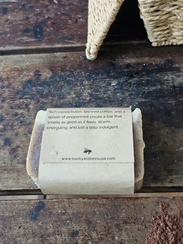 Back of Mocha Mint coffee soap label