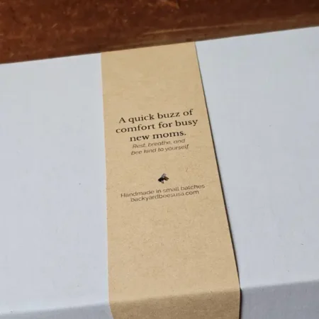 closed Backyard Bees new mom gift box ready for gifting