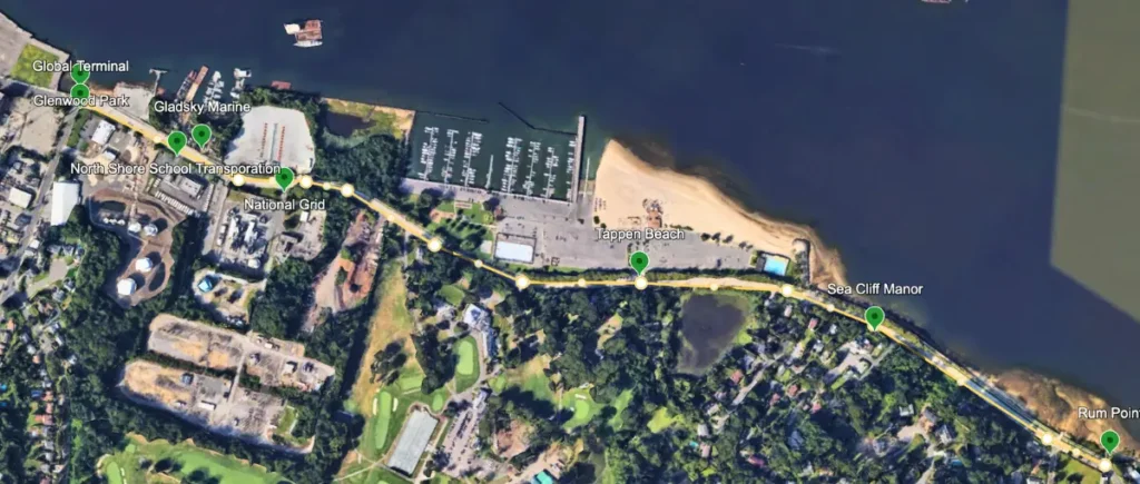 coastal public places along Shore road satellite map from walk with a beekeeper