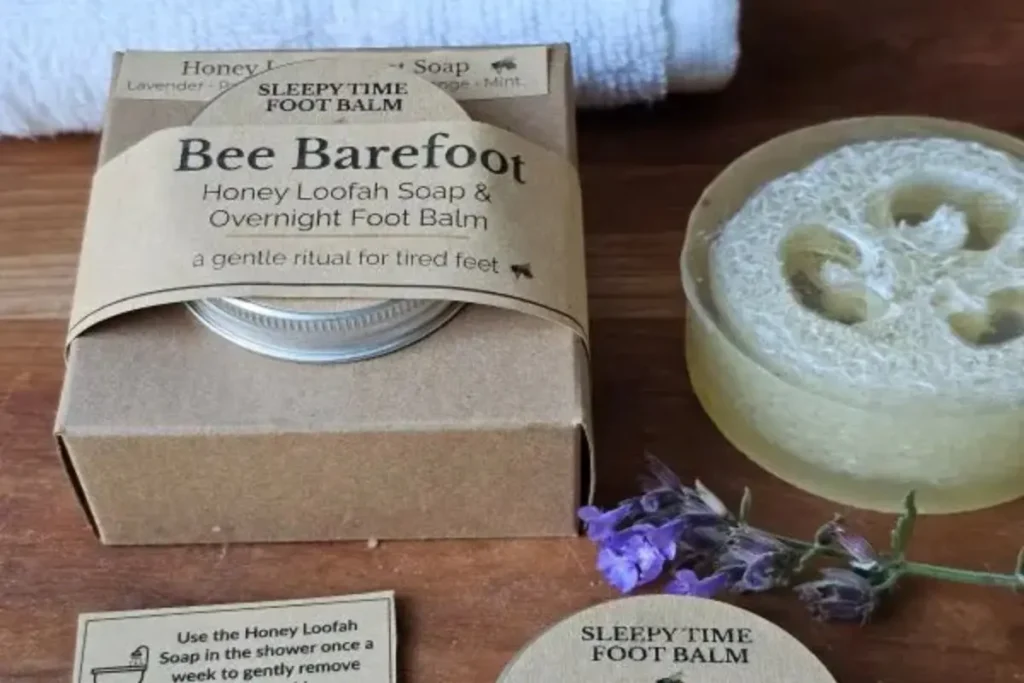 Popular health and wellness choice:Bee Barefoot Foot Duo with a honey loofah soap and overnight foot balm.