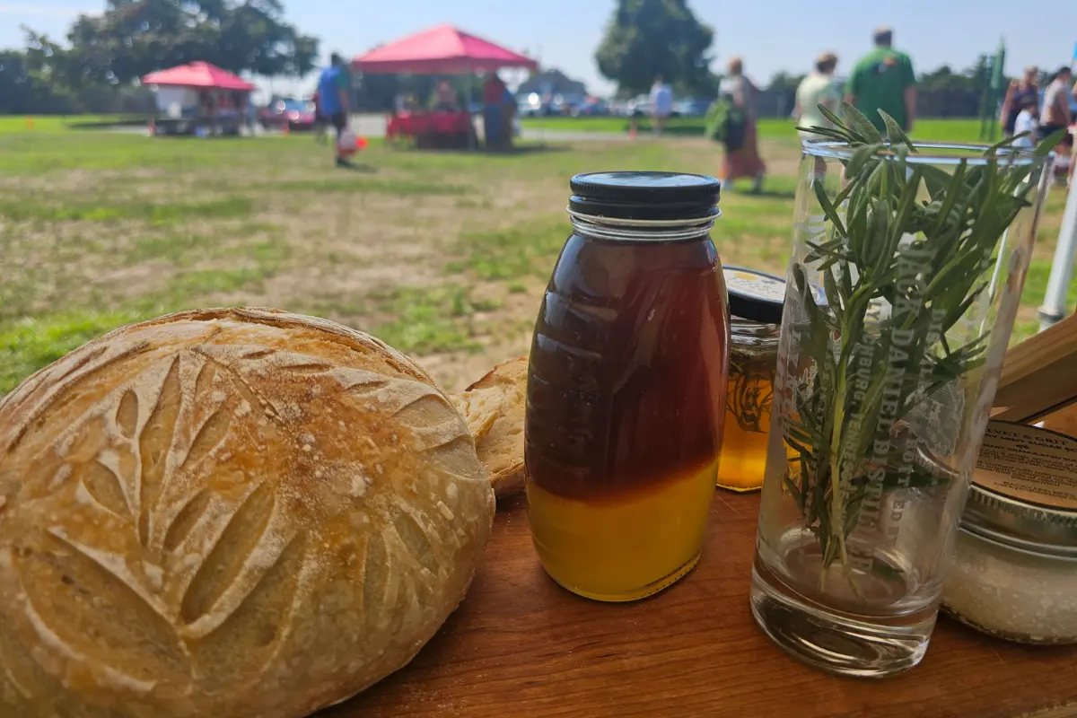 Food Safety, Fresh Corn, &Amp; Rosemary Honey 1 Setting up at farmers market for rosemary infused honey demo