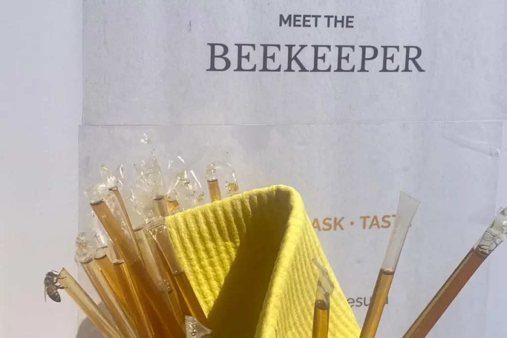 Honey straws at the National Honey Bee Day Meet the Beekeeper display