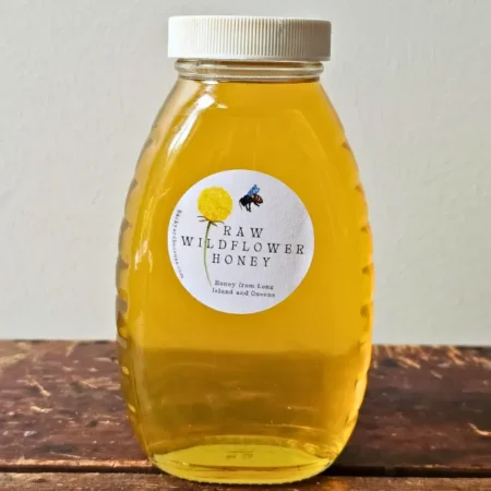 One pound glass jar of Oyster Bay local honey from Backyard Bees apiary
