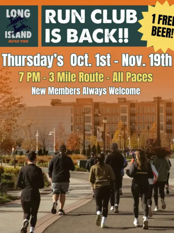 Long Island Run Club flyer for Garvies Point Brewery Thursday nights
